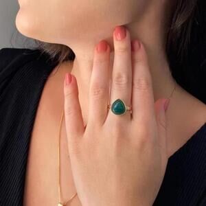 Green Agate Drop Adjustable Ring